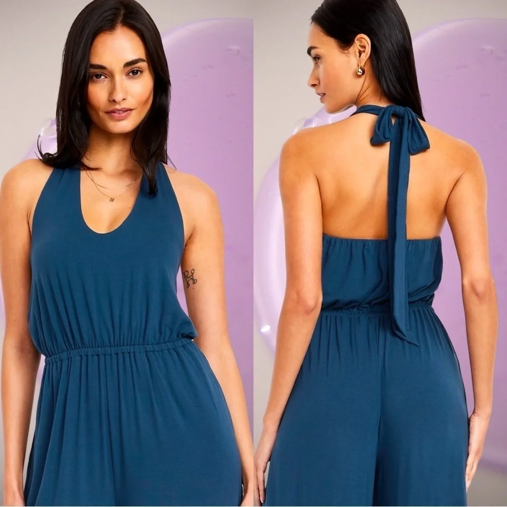 NWTS🦋GAP OLD NAVY LG🦋WAIST DEFINED HALTER STYLE JUMPSUIT FITTED BODICE WIDE LEG - Picture 6 of 15